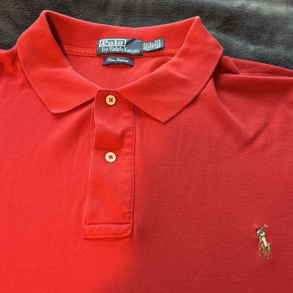 Polo Ralph Lauren Polo Shirt Mens 3XLT Tall Red Pima Interlock Embroidered Pony
